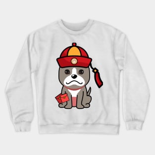 Funny grey dog celebrates lunar new year Crewneck Sweatshirt